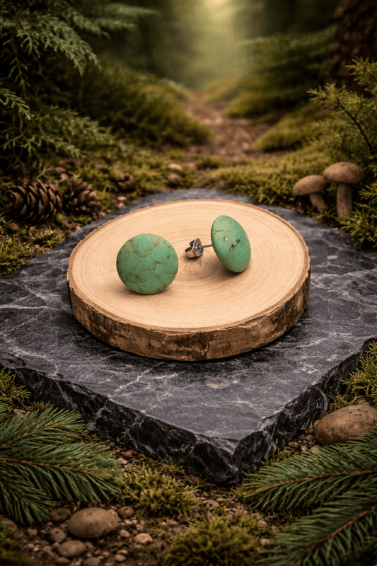 Korkohrstecker Gras - Grün - wood stud - Holzohrringe - Holzschmuck und mehr
