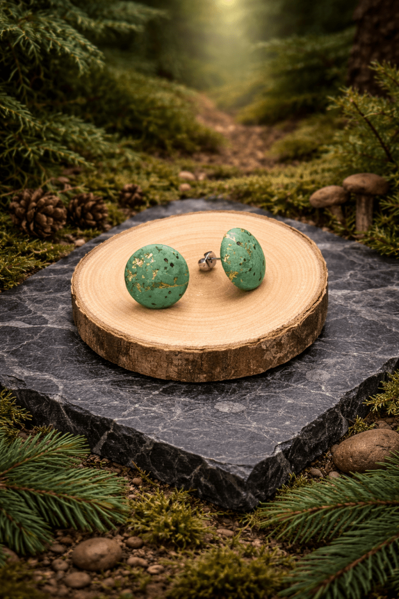 Korkohrstecker Grün - Gold - wood stud - Holzohrringe - Holzschmuck und mehr