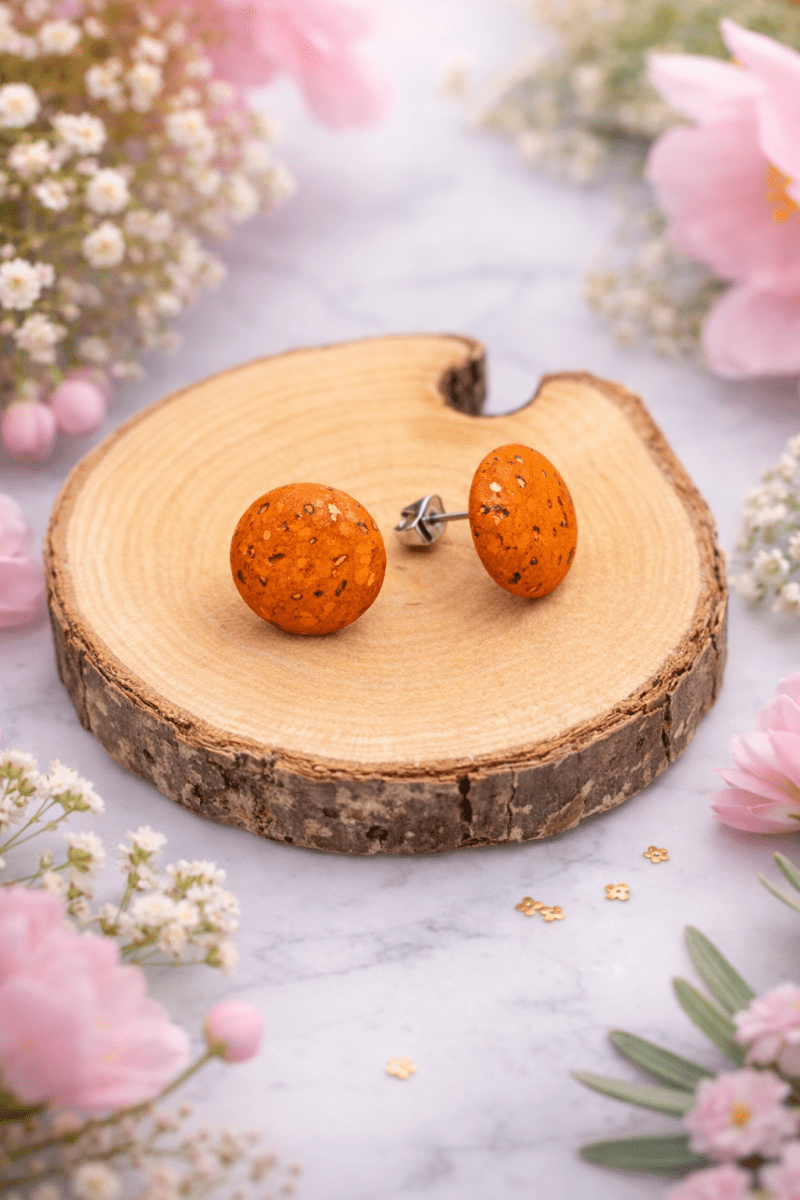 Korkohrstecker Kürbis - Orange - wood stud - Holzohrringe - Holzschmuck und mehr