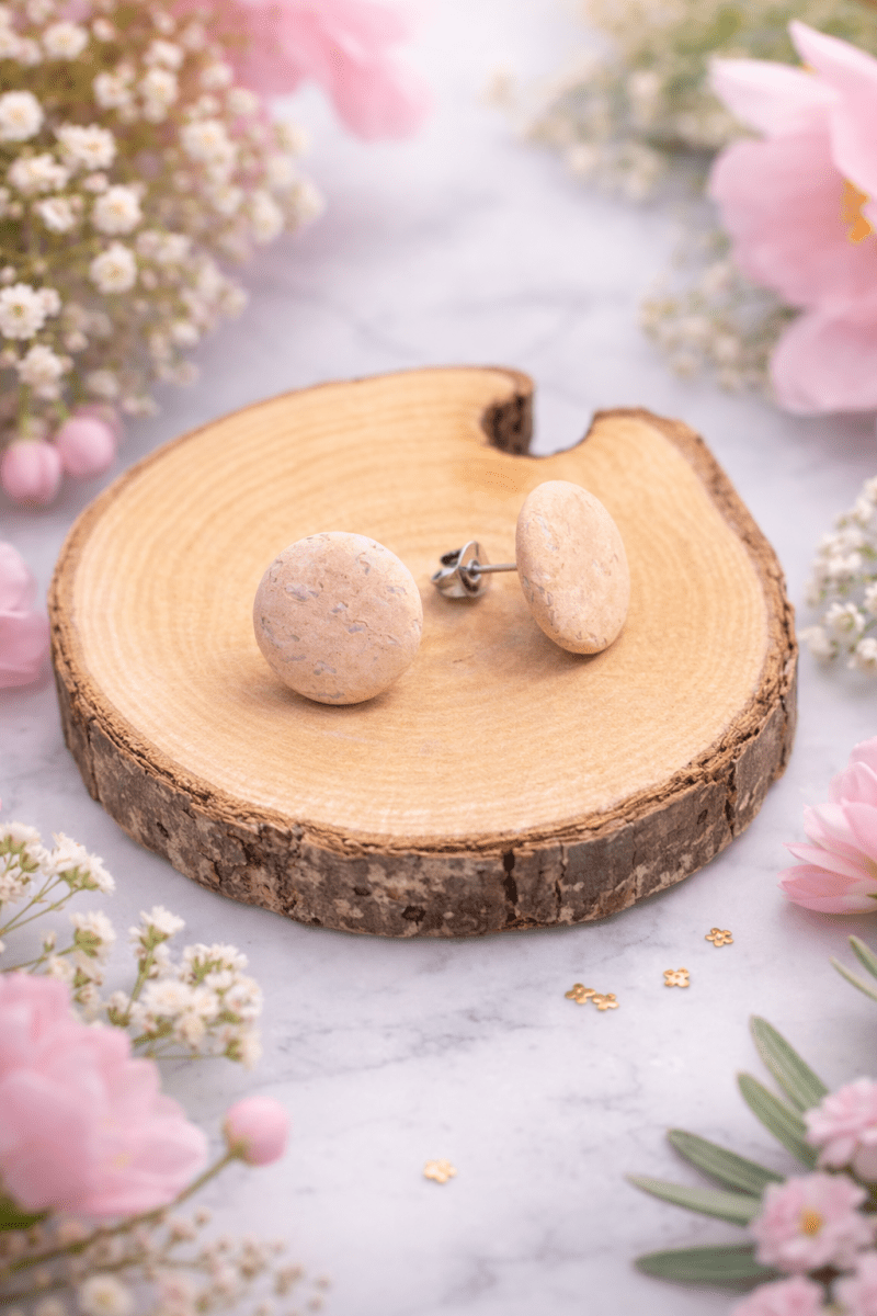 Korkohrstecker Lachsfarben - wood stud - Holzohrringe - Holzschmuck und mehr