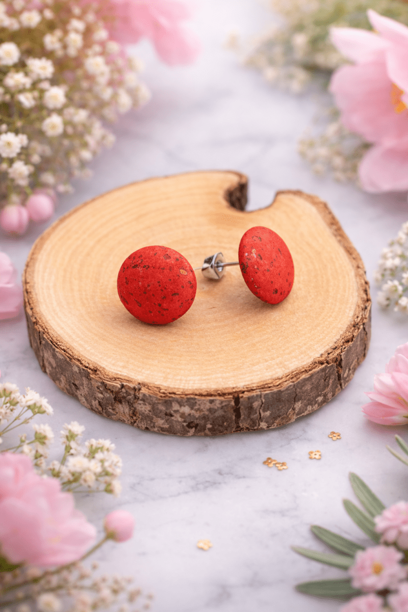 Korkohrstecker lebendiges Rot - wood stud - Holzohrringe - Holzschmuck und mehr