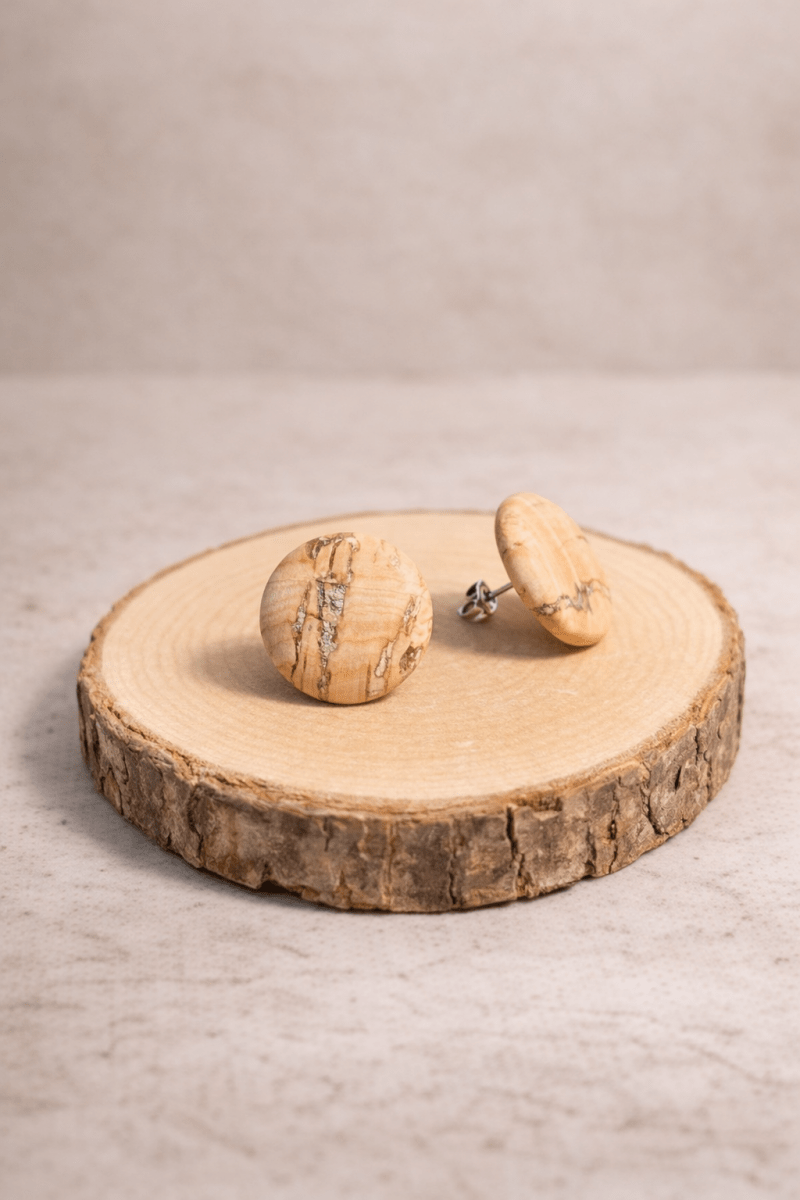 Korkohrstecker Natur mit Goldflecken - wood stud - Holzohrringe - Holzschmuck und mehr