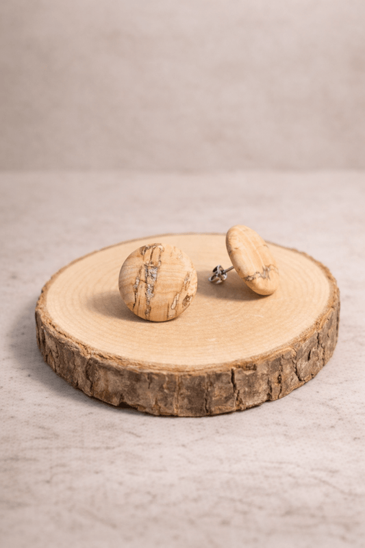 Korkohrstecker Natur mit Goldflecken - wood stud - Holzohrringe - Holzschmuck und mehr