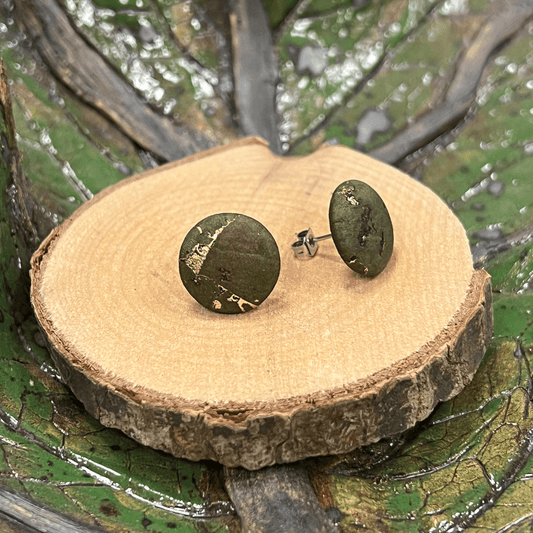 wood stud Korkohrstecker Olive mit goldenen Akzenten wood stud