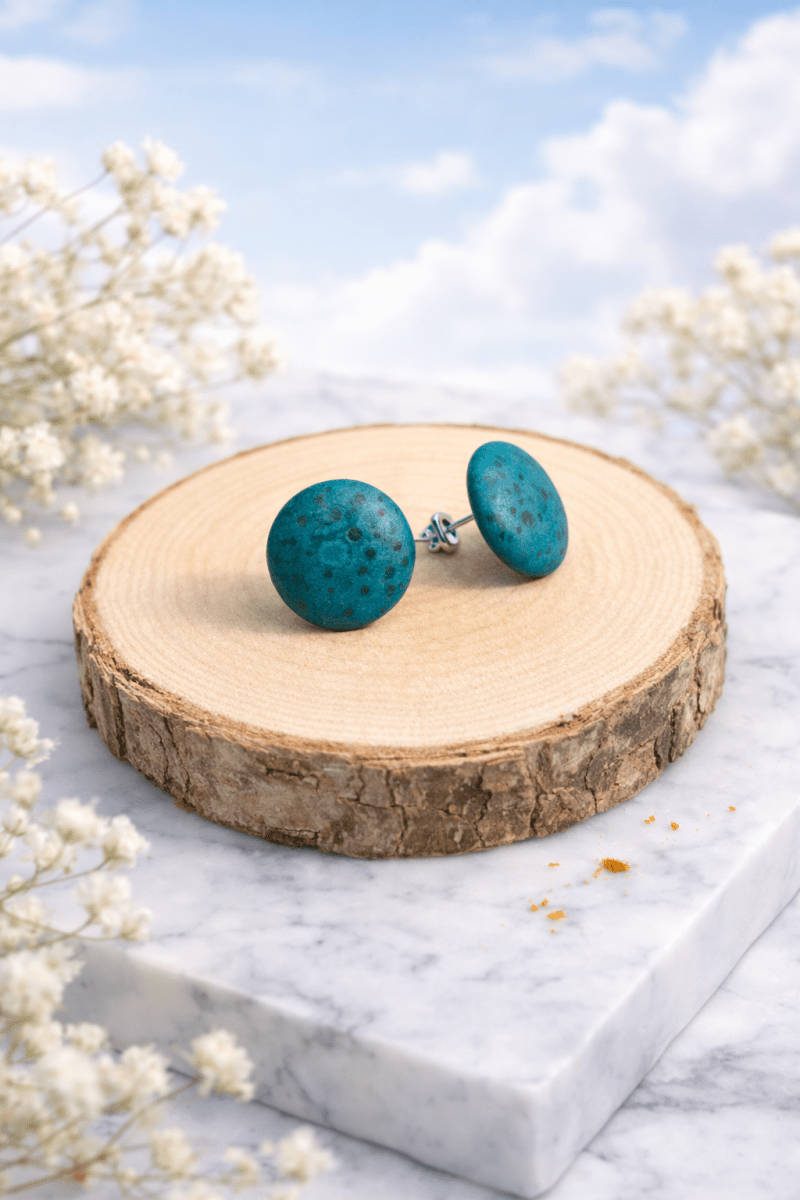 Korkohrstecker Petrol - wood stud - Holzohrringe - Holzschmuck und mehr