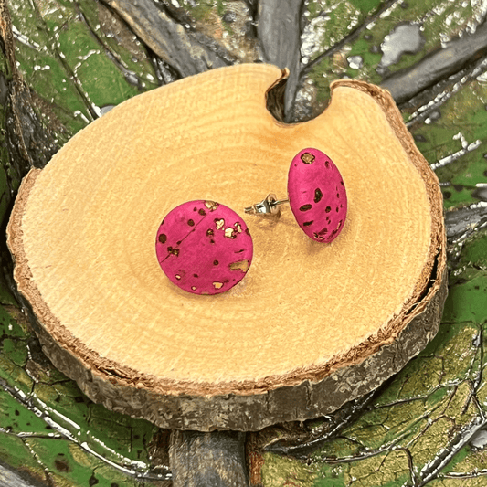 Korkohrstecker Pink - Gold - wood stud - Holzohrringe - Holzschmuck und mehr
