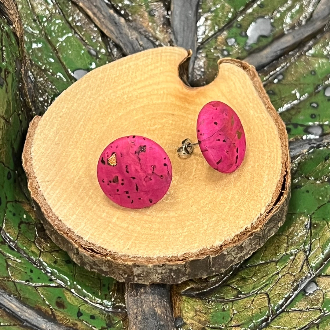 Korkohrstecker Pink - Gold - wood stud - Holzohrringe - Holzschmuck und mehr