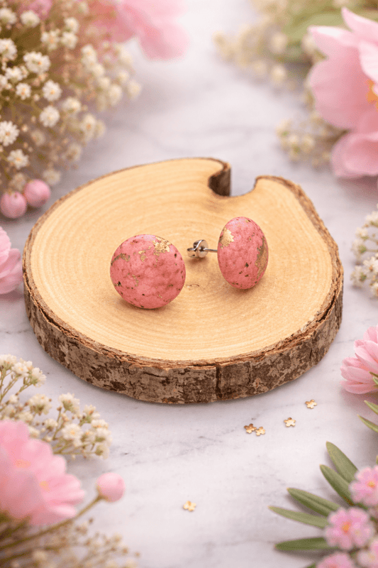 Korkohrstecker Rosa - Gold - wood stud - Holzohrringe - Holzschmuck und mehr