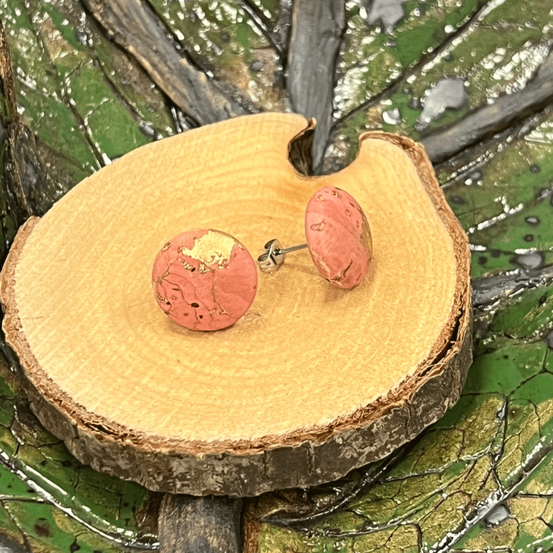 Korkohrstecker Rosa - Gold - wood stud - Holzohrringe - Holzschmuck und mehr