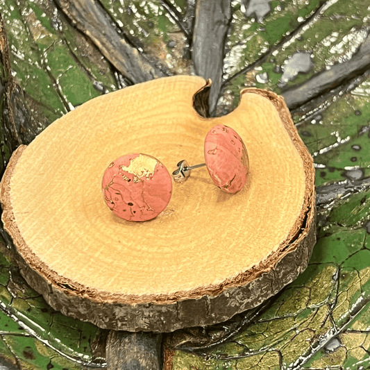 Korkohrstecker Rosa - Gold - wood stud - Holzohrringe - Holzschmuck und mehr