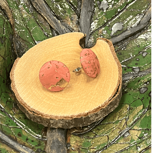 Korkohrstecker Rosa - Gold - wood stud - Holzohrringe - Holzschmuck und mehr