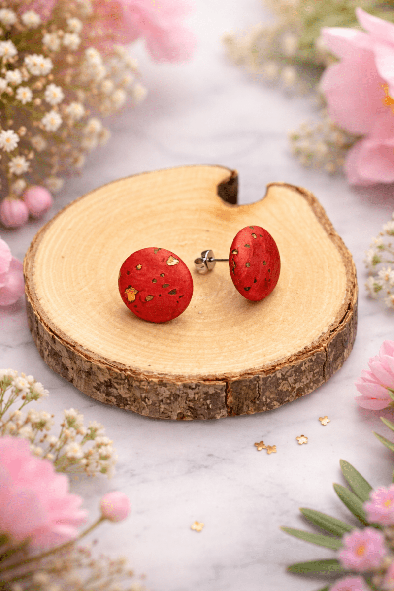 Korkohrstecker Rost - Gold - wood stud - Holzohrringe - Holzschmuck und mehr