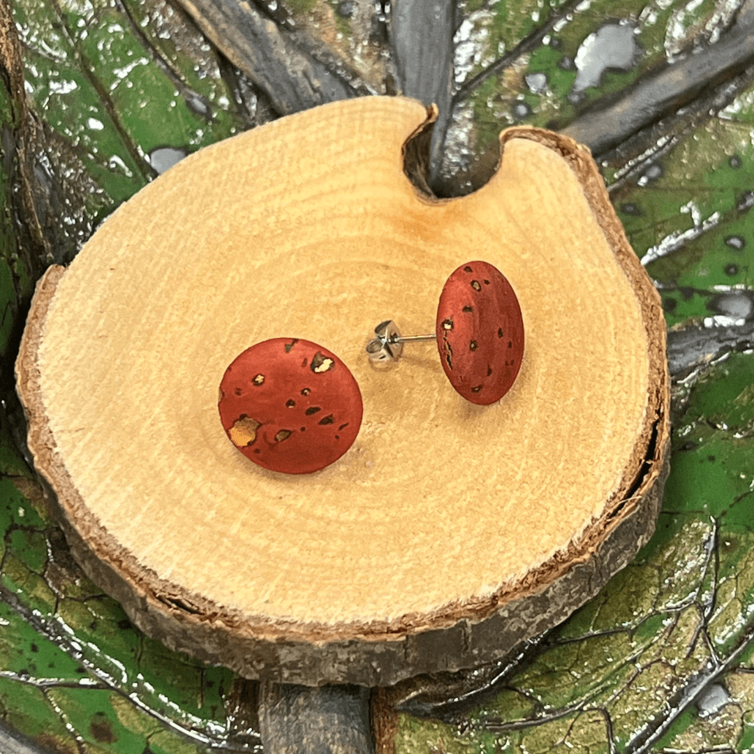 Korkohrstecker Rost - Gold - wood stud - Holzohrringe - Holzschmuck und mehr
