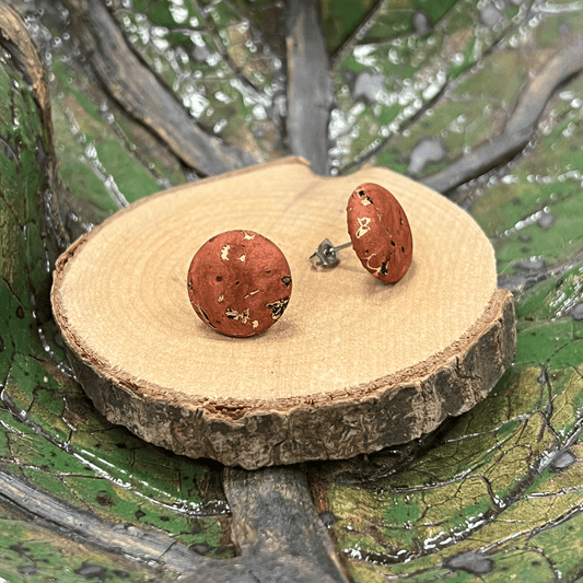 wood stud Korkohrstecker Rotbraun mit goldenen Akzenten wood stud