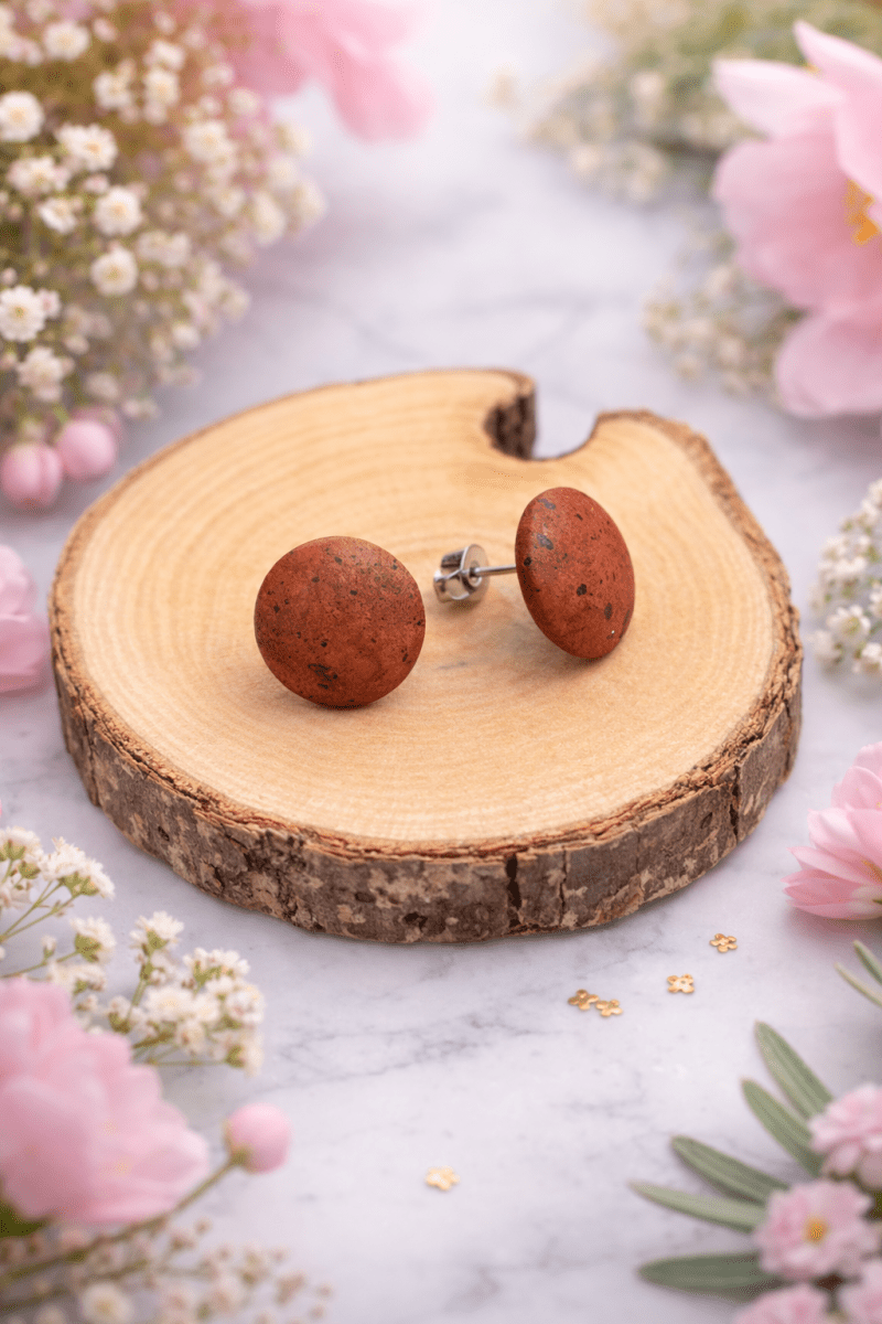 Korkohrstecker Scharlach - Rot - wood stud - Holzohrringe - Holzschmuck und mehr