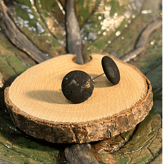 Korkohrstecker Schwarz mit bunten Akzenten - wood stud - Holzohrringe - Holzschmuck und mehr