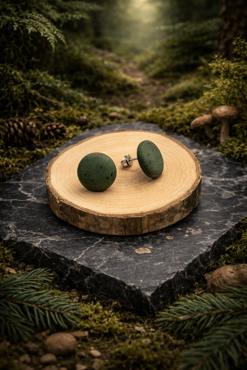 Korkohrstecker Waldgrün - wood stud - Holzohrringe - Holzschmuck und mehr
