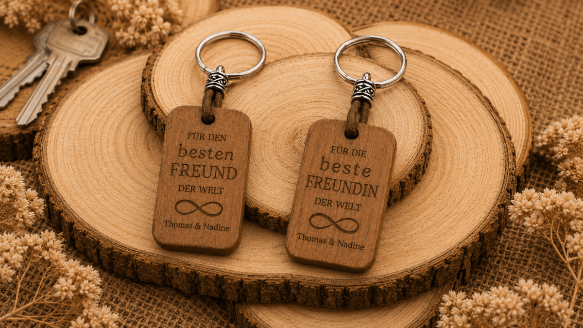 Personalisierter Holz-Schlüsselanhänger für Freund & Freundin - wood stud - Holzohrringe - Holzschmuck und mehr