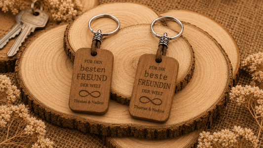 Personalisierter Holz-Schlüsselanhänger für Freund & Freundin - wood stud - Holzohrringe - Holzschmuck und mehr