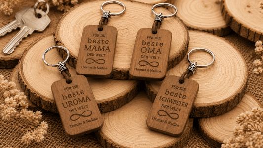 Personalisierter Holz-Schlüsselanhänger für Mama, Oma, Uroma & Schwester - wood stud - Holzohrringe - Holzschmuck und mehr