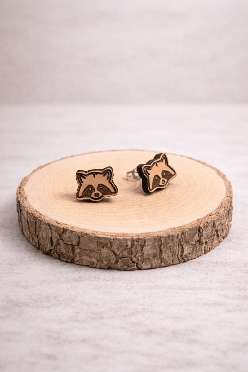 Waschbär Holzohrstecker - wood stud - Holzohrringe - Holzschmuck und mehr