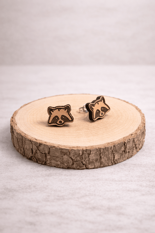 Waschbär Holzohrstecker - wood stud - Holzohrringe - Holzschmuck und mehr