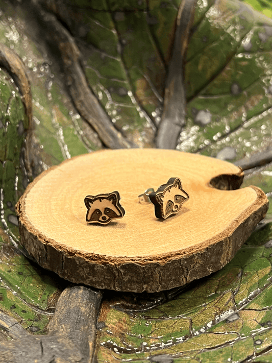 Waschbär Holzohrstecker - wood stud - Holzohrringe - Holzschmuck und mehr