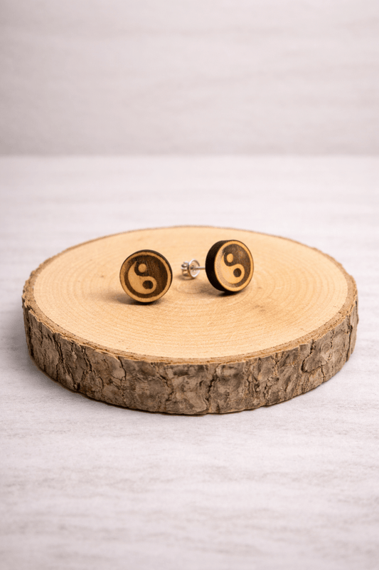 Ying Yang Holz - Ohrstecker - wood stud - Holzohrringe - Holzschmuck und mehr